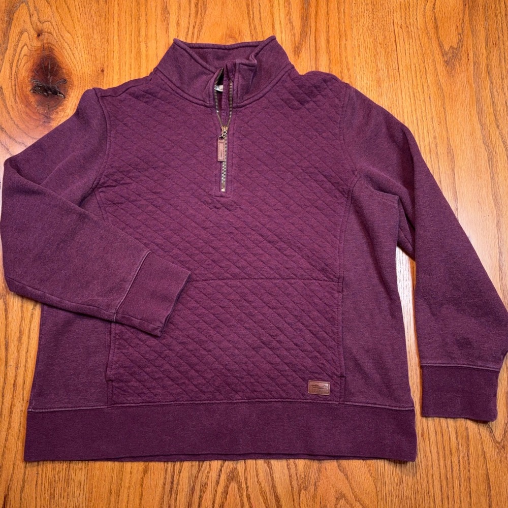 L.L.Bean Quilted Sweatshirt Women XL Pet Purple Quarter Zip Mock Neck 506090